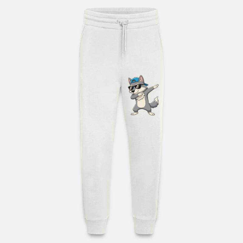 Cool Dabbing Wolf Sunglasses Cartoon Art - Jogging Pants - made by SPREAD  - OFF WHITE