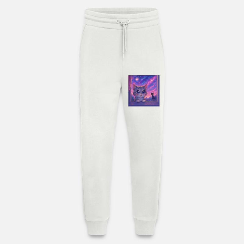 Cosmic Cat with Star Eyes - Jogging Pants - made by SPREAD  - OFF WHITE