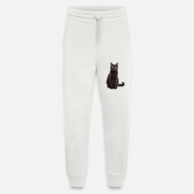 Chat élégant noir - élégant, mystérieux - Pantalon de jogging bio décontracté fabriqué en UE - OFF WHITE