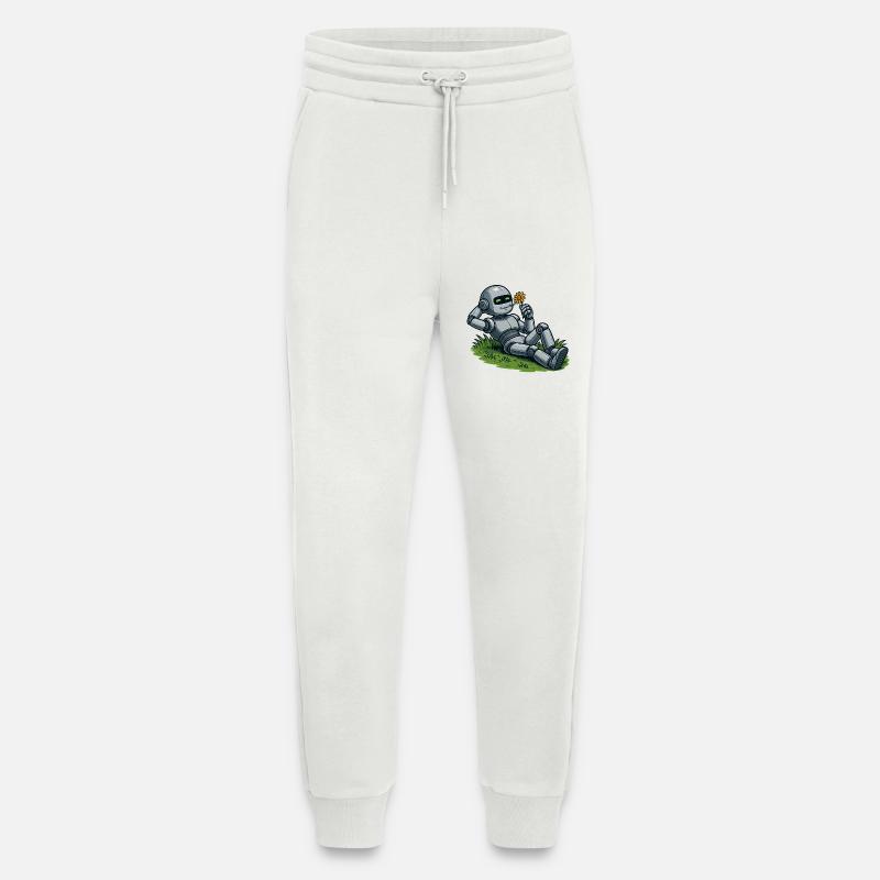 Robot with flower on a lawn - Jogging Pants - made by SPREAD  - OFF WHITE