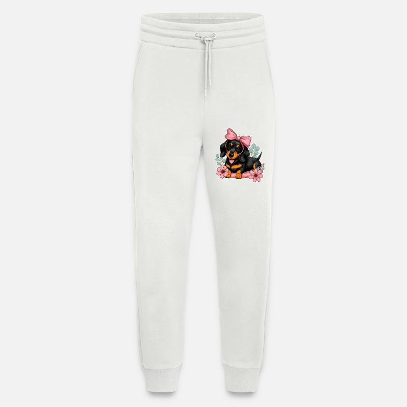 Dackel mit Pinker Schleife und Blumen - Jogginghose - made by SPREAD - OFF WHITE