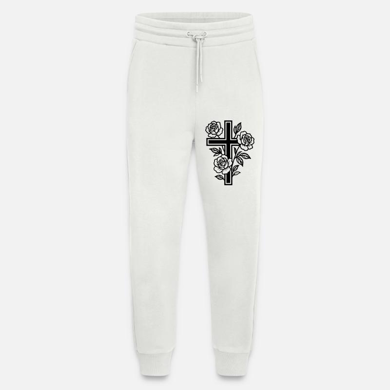 Fleurs à symbole de croix - Pantalon de jogging bio décontracté fabriqué en UE - OFF WHITE