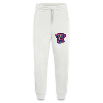 Portrait géométrique coloré de chien - Pantalon de jogging bio décontracté fabriqué en UE - OFF WHITE - Devant