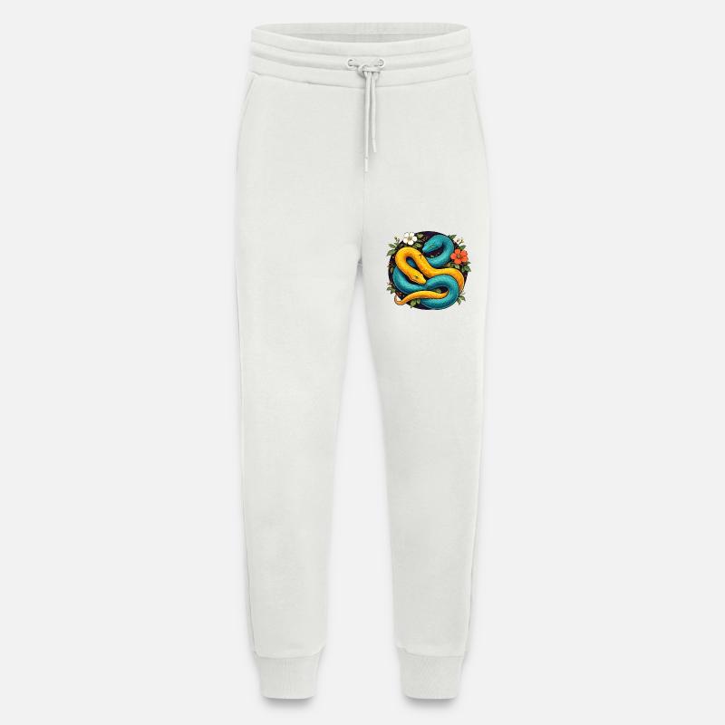 Two Python Snakes in Flower Ring - Jogging Pants - made by SPREAD  - OFF WHITE