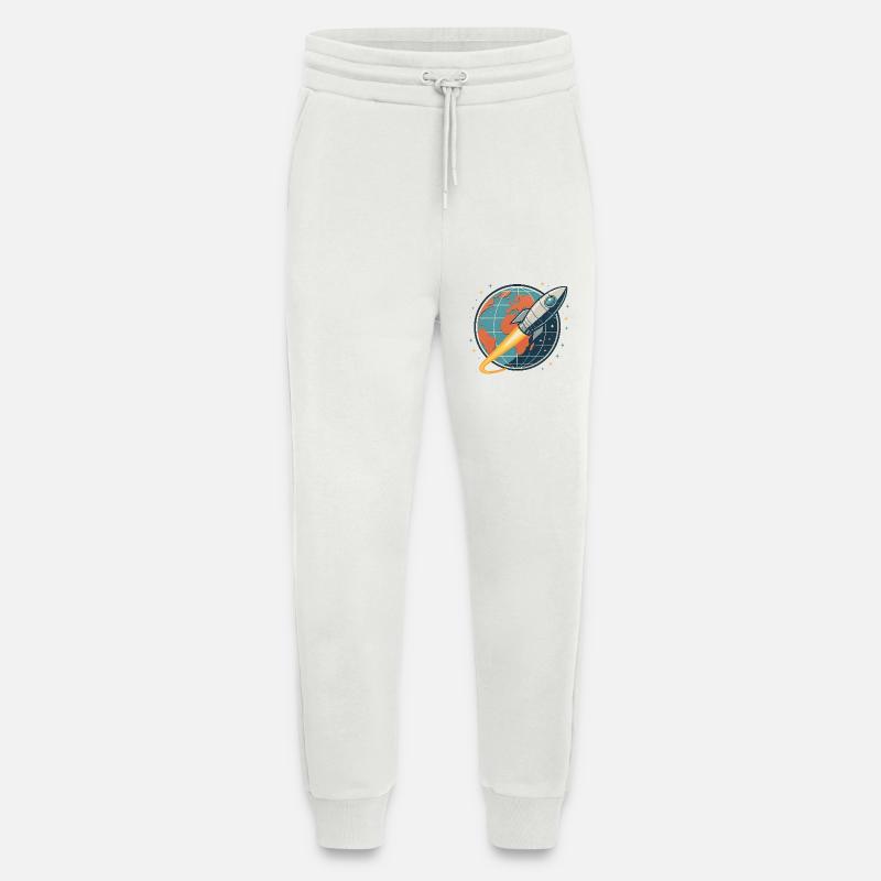 Lancement de fusée au-dessus du globe - Pantalon de jogging bio décontracté fabriqué en UE - OFF WHITE