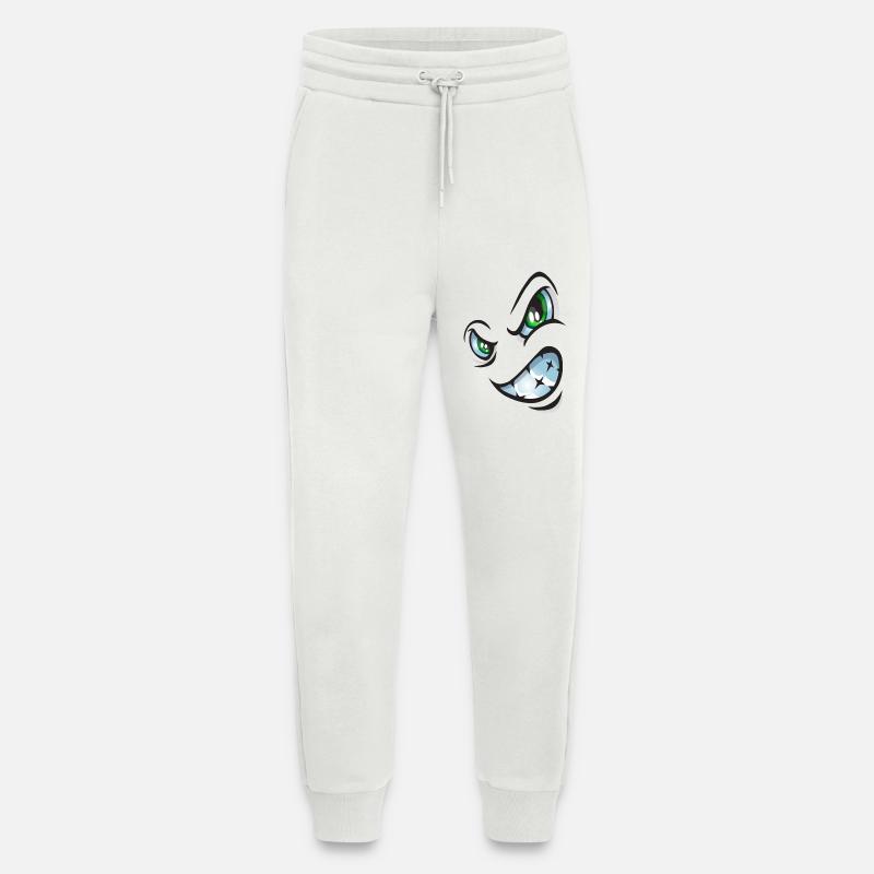 Visage de bande dessinée en colère - Pantalon de jogging bio décontracté fabriqué en UE - OFF WHITE