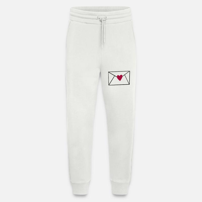 Rødt hjerte på sort - Organic relaxed joggingbukser made in EU - OFF WHITE