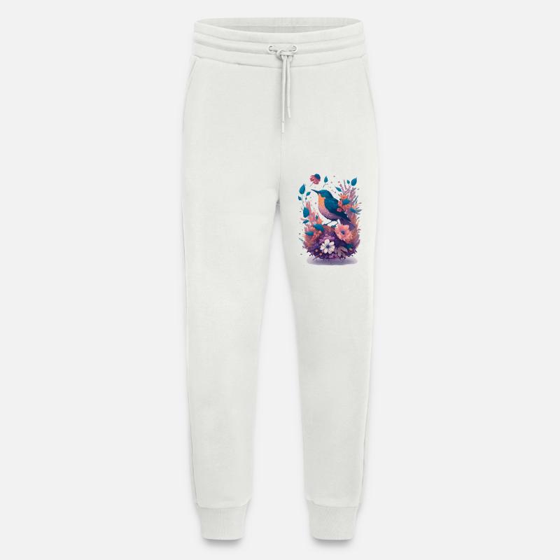 Oiseaux dans un bouquet de fleurs - Pantalon de jogging bio décontracté fabriqué en UE - OFF WHITE