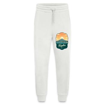 Insigne de voyage rétro du mont Vésuve de Naples - Pantalon de jogging bio décontracté fabriqué en UE - OFF WHITE - Devant