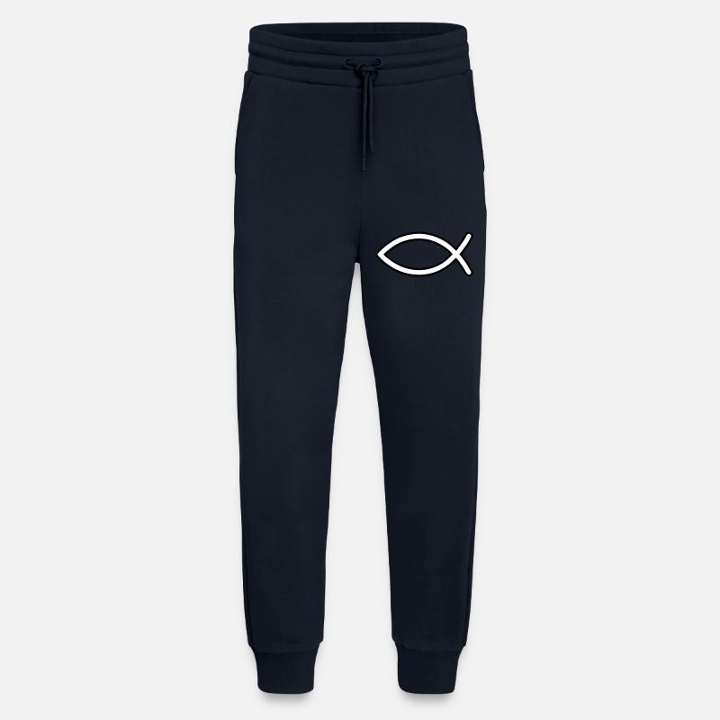 Symbole du poisson de Jésus - Pantalon de jogging bio décontracté fabriqué en UE - DARK NAVY