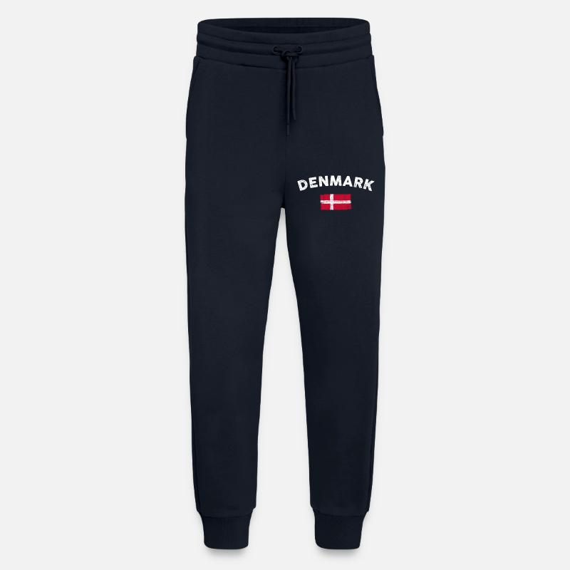 Emblème du drapeau du Danemark - Pantalon de jogging bio décontracté fabriqué en UE - DARK NAVY