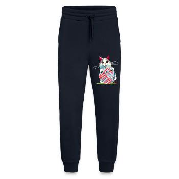 Spielende Katze mit Wollknäuel–Geometrisches Motiv - Jogginghose - made by SPREAD - DARK NAVY - Vorne