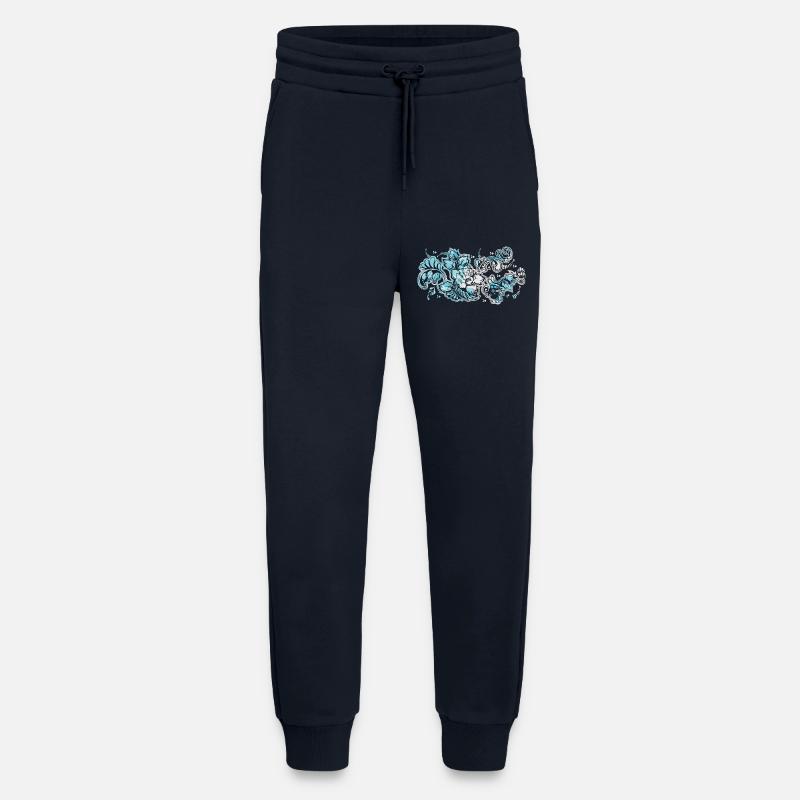 Blue Flower Pattern - Jogging Pants - made by SPREAD  - DARK NAVY