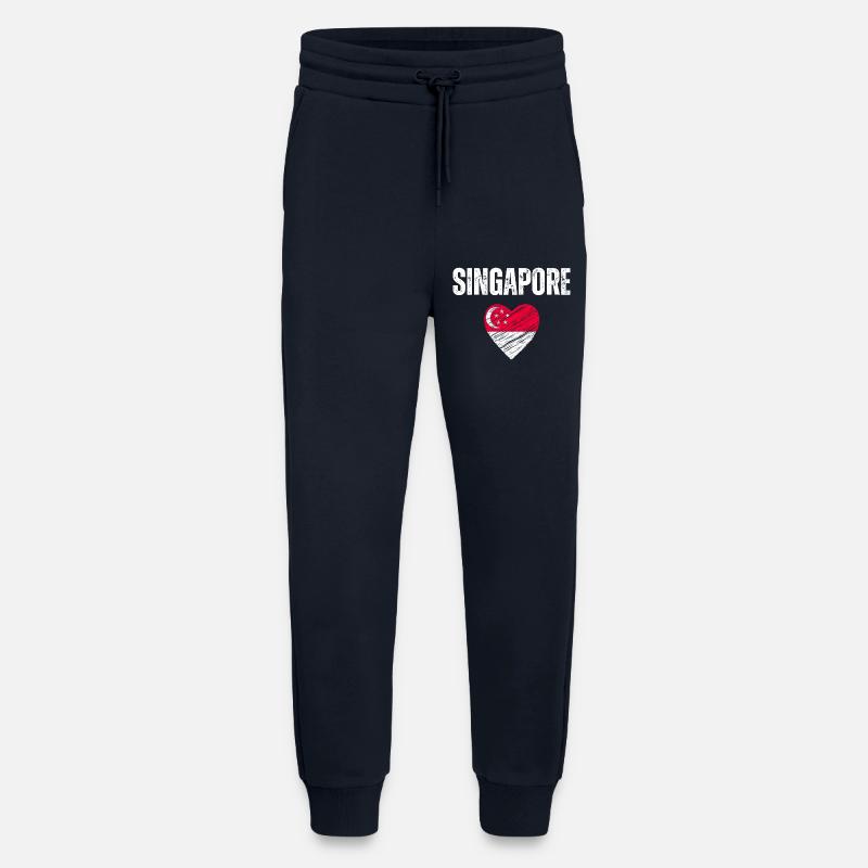J’aime Singapour, le drapeau de Singapour - Pantalon de jogging bio décontracté fabriqué en UE - DARK NAVY