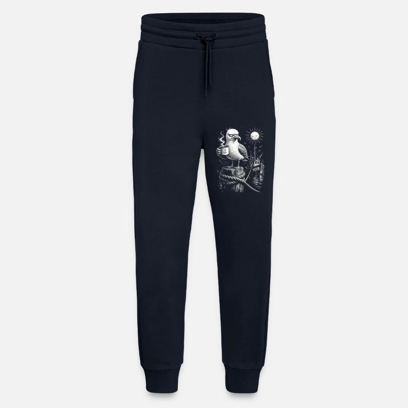 MOIN – Grummeliges Möwe mit Kaffee - Pantalon de jogging bio décontracté fabriqué en UE - DARK NAVY