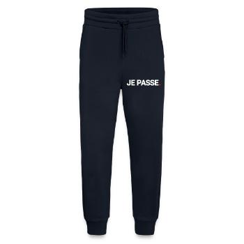 JE PASSE | Expression humour minimaliste - Pantalon de jogging bio décontracté fabriqué en UE - DARK NAVY - Devant