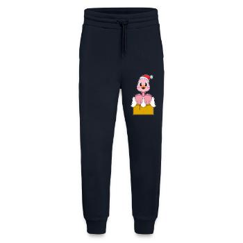 Chapeau de Noël flamant rose - Pantalon de jogging bio décontracté fabriqué en UE - DARK NAVY - Devant