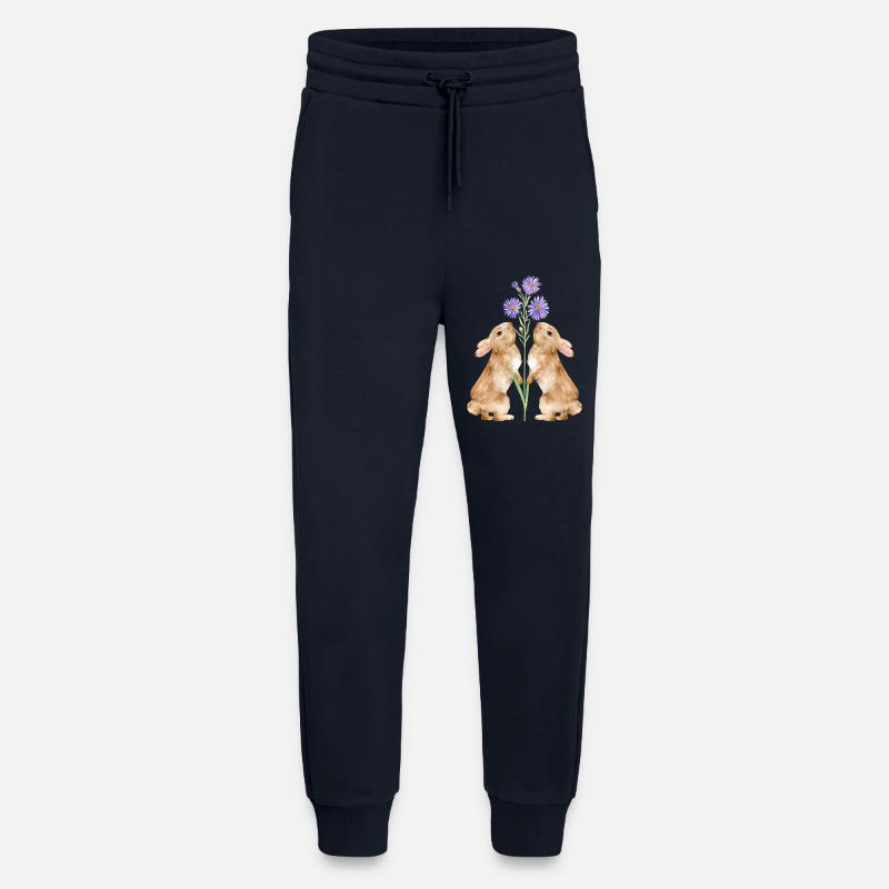 Zwei süße Hasen mit Blumen - Jogginghose - made by SPREAD - DARK NAVY