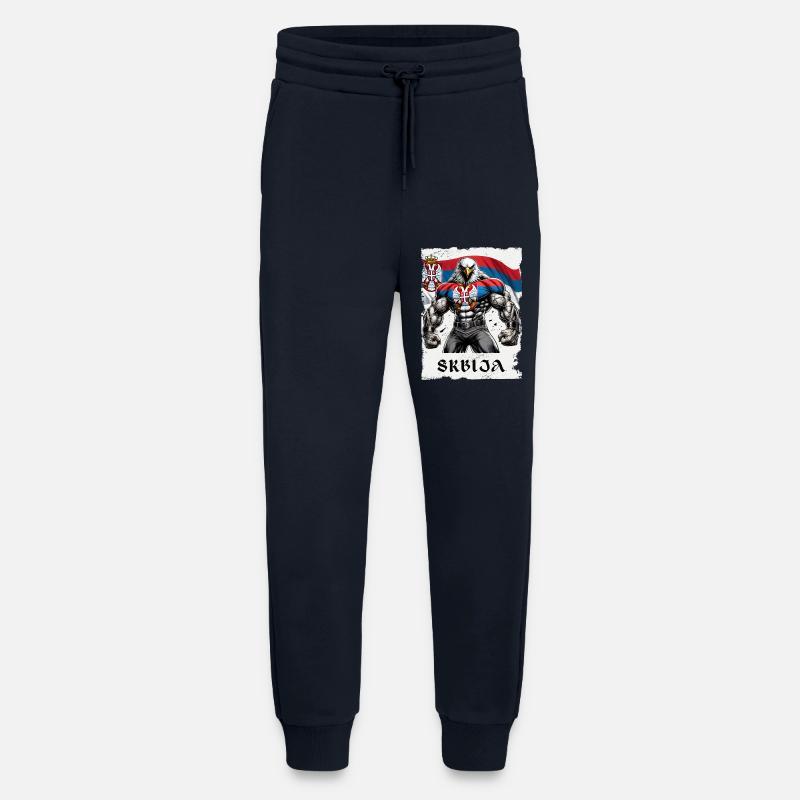 Design de musculation Serbia Eagle - Pantalon de jogging bio décontracté fabriqué en UE - DARK NAVY