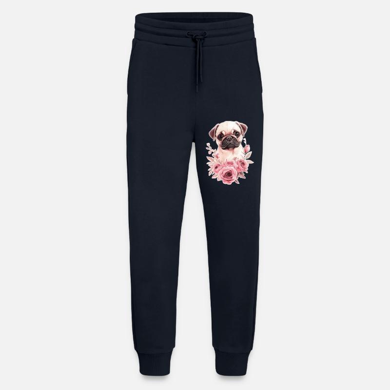 Carlin avec des fleurs - Pantalon de jogging bio décontracté fabriqué en UE - DARK NAVY