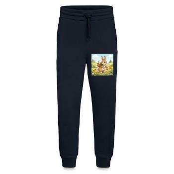 Lapin de Pâques avec panier et œufs - Pantalon de jogging bio décontracté fabriqué en UE - DARK NAVY - Devant