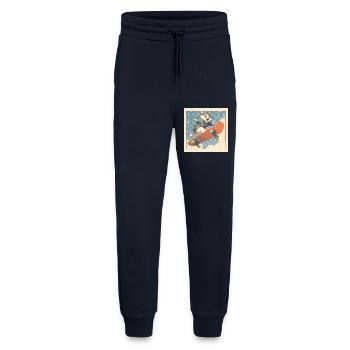 Retro Cat Skateboarder in Flight - Jogging Pants - made by SPREAD  - DARK NAVY - Front