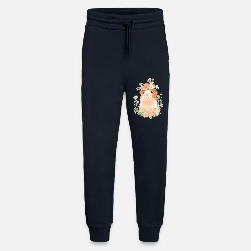 Cochon d’Inde avec des fleurs - Pantalon de jogging bio décontracté fabriqué en UE - DARK NAVY