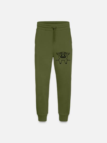 Funny stable pig comic - Jogging Pants - made by SPREAD  - MOSS GREEN