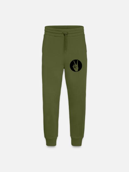 Rund sejr Hånd signalerer fred - Organic relaxed joggingbukser made in EU - MOSS GREEN
