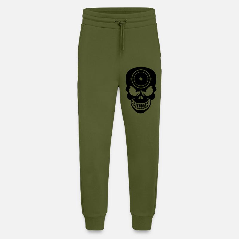 Evil Skull With Target - Pantalon de jogging bio décontracté fabriqué en UE - MOSS GREEN
