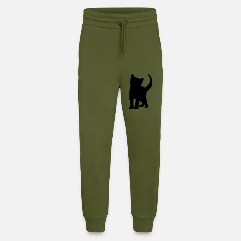 Cat kitten silhouette black - Jogging Pants - made by SPREAD  - MOSS GREEN