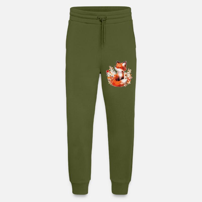 Fuchs mit Blumen - Jogginghose - made by SPREAD - MOSS GREEN