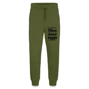 Je suis pas vieux, Cadeau humour meilleur papy - Pantalon de jogging bio décontracté fabriqué en UE - MOSS GREEN - Devant
