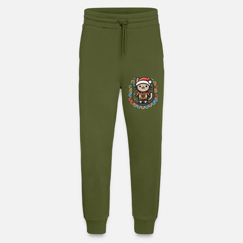 Weihnachtliche Katze Mit Lichterkette - Jogginghose - made by SPREAD - MOSS GREEN