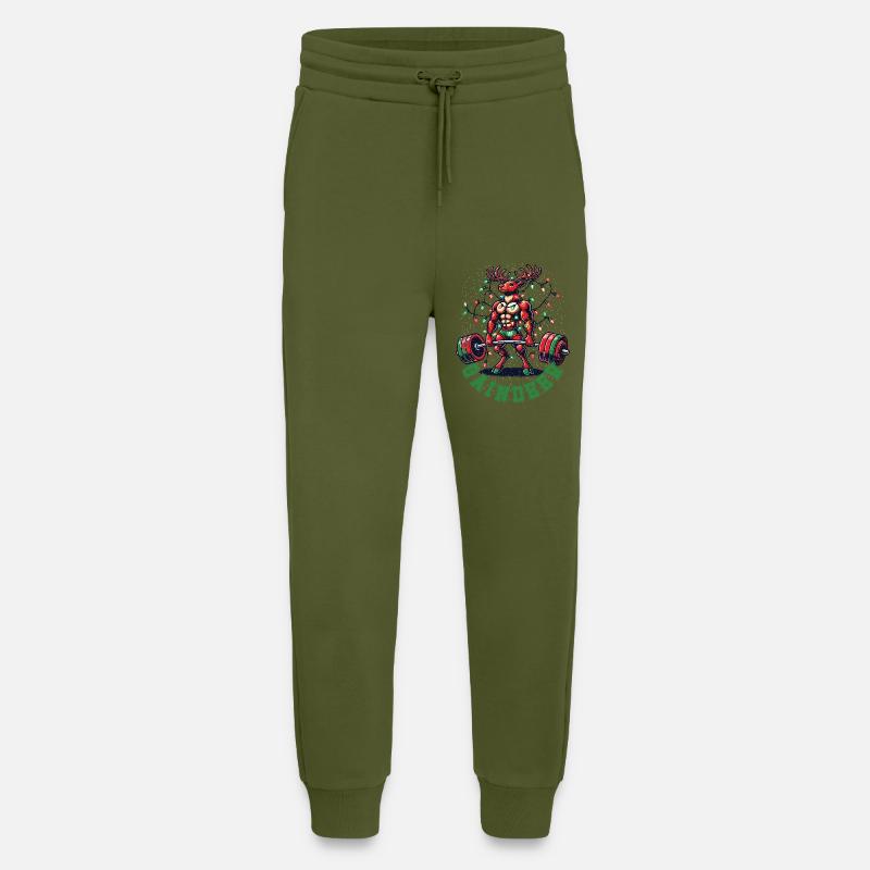 Weihnachts-Gewichtheber Rentier Gaindeer - Jogginghose - made by SPREAD - MOSS GREEN