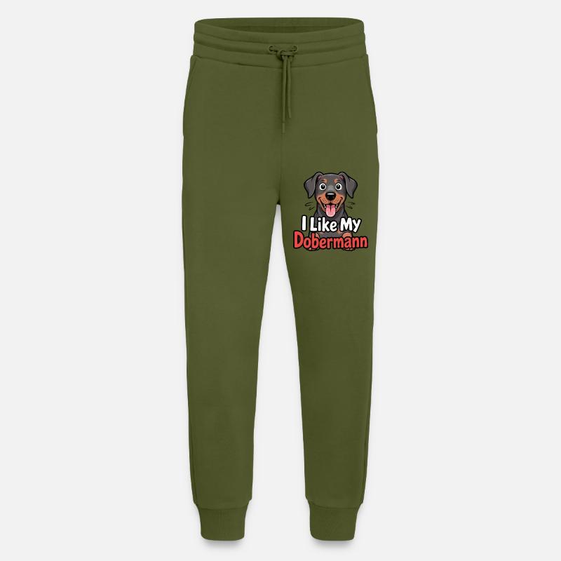 J’aime mon chien Doberman Love - Pantalon de jogging bio décontracté fabriqué en UE - MOSS GREEN