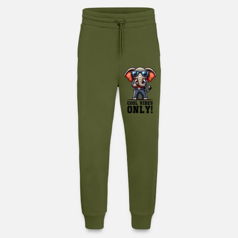 Éléphant Bande Dessinée Cool - Pantalon de jogging bio décontracté fabriqué en UE - MOSS GREEN