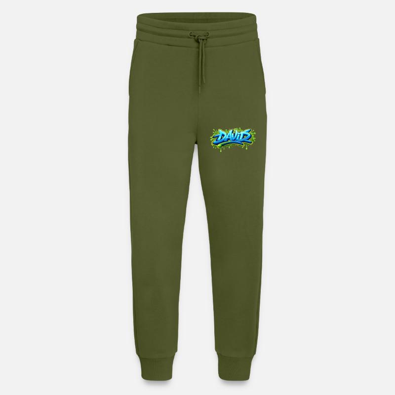 Graffiti name DAVID printable on everything  - Pantalon de jogging bio décontracté fabriqué en UE - MOSS GREEN