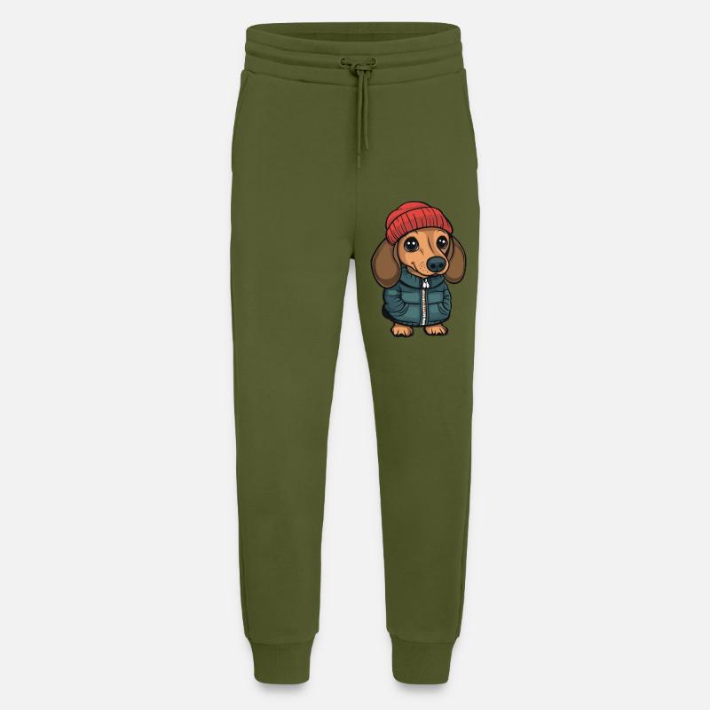 Dackel teckel dessin animé - Pantalon de jogging bio décontracté fabriqué en UE - MOSS GREEN