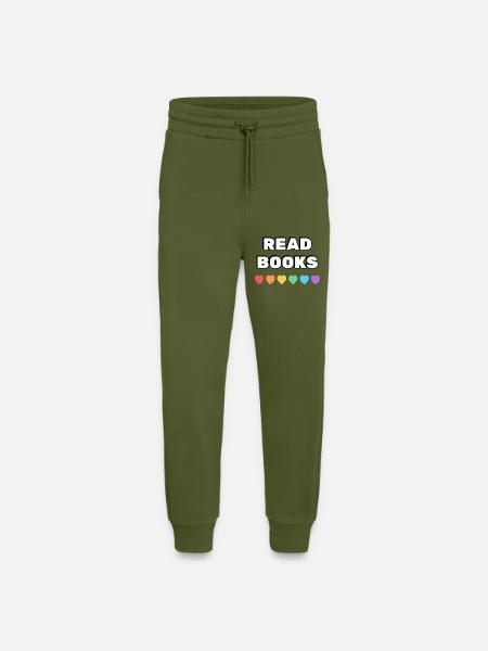 Read Books Rainbow Hearts - Jogging Pants - made by SPREAD - MOSS GREEN