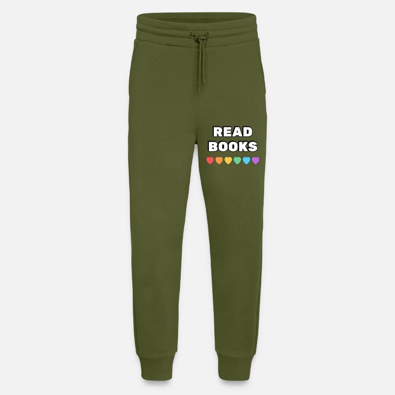 Lire des livres Rainbow Hearts - Pantalon de jogging bio décontracté fabriqué en UE - MOSS GREEN