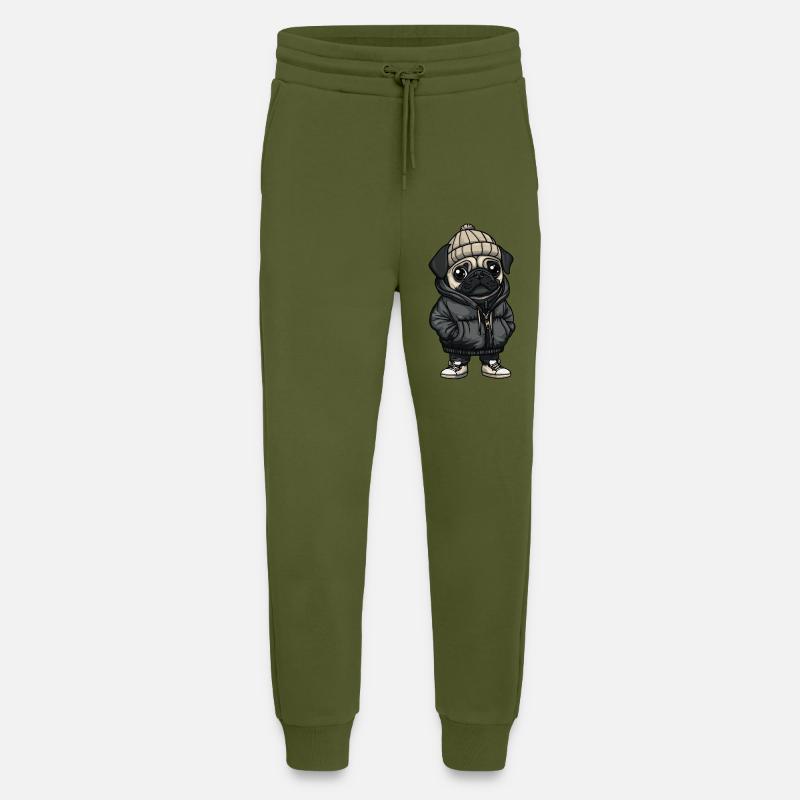 Mops Hund Cartoon - Jogginghose - made by SPREAD - MOSS GREEN