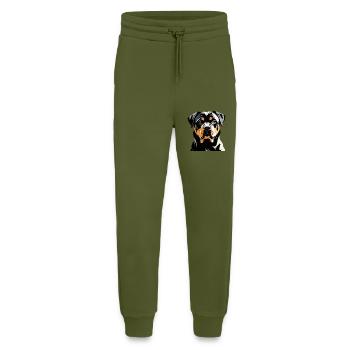 Rottweiler - Autocollant pour chien de compagnie - Pantalon de jogging bio décontracté fabriqué en UE - MOSS GREEN - Devant