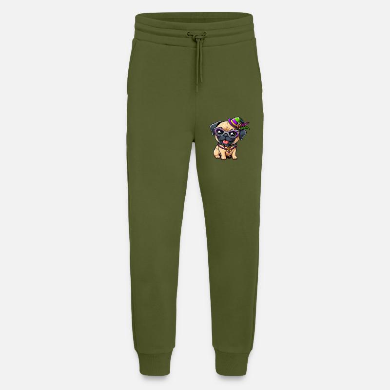 Mardi Gras Mops Comic-Stil - Jogginghose - made by SPREAD - MOSS GREEN