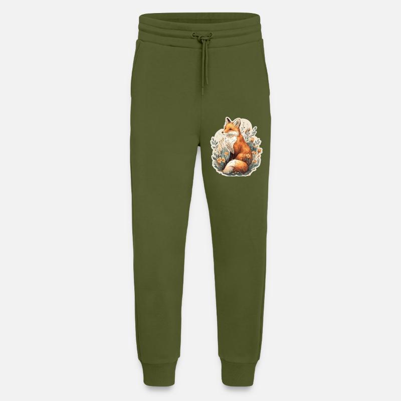 Fuchs mit Blumen - Jogginghose - made by SPREAD - MOSS GREEN
