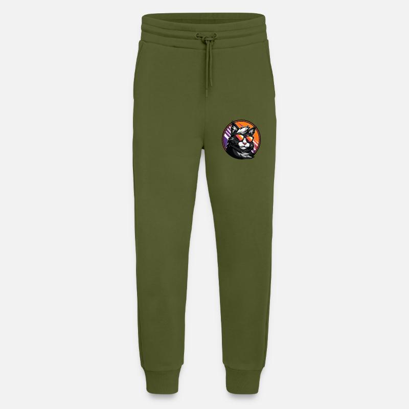 Chat Bande Dessinée Cool - Pantalon de jogging bio décontracté fabriqué en UE - MOSS GREEN