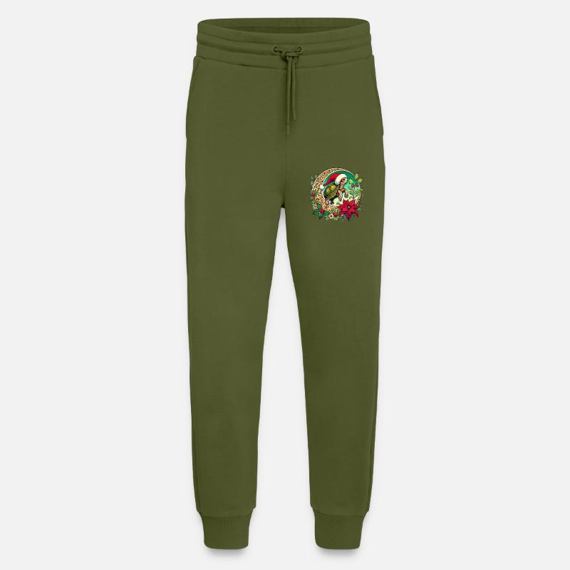 Tortue de Noël - Pantalon de jogging bio décontracté fabriqué en UE - MOSS GREEN