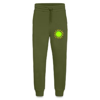 soleil brillant drôle visage sourire bande dessinée dessin animé - Pantalon de jogging bio décontracté fabriqué en UE - MOSS GREEN - Devant