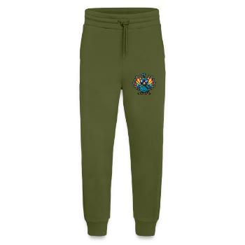 Pfau Vogel Comic Cool - Jogginghose - made by SPREAD - MOSS GREEN - Vorne