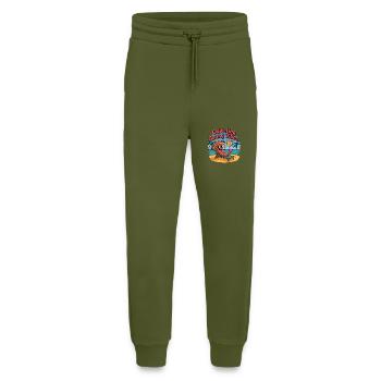 Ambiance estivale ensoleillée Drôle de crabe sur la plage - Pantalon de jogging bio décontracté fabriqué en UE - MOSS GREEN - Devant